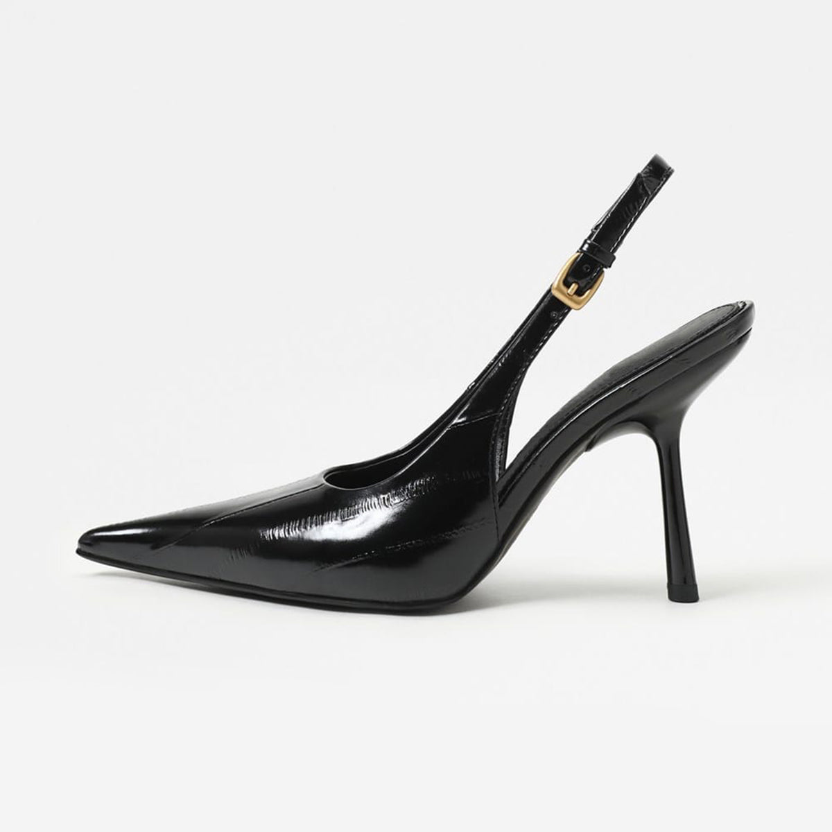 Black Eel Pattern Vegan Leather Pointed-Toe Back Strap Chic High Heels Pumps