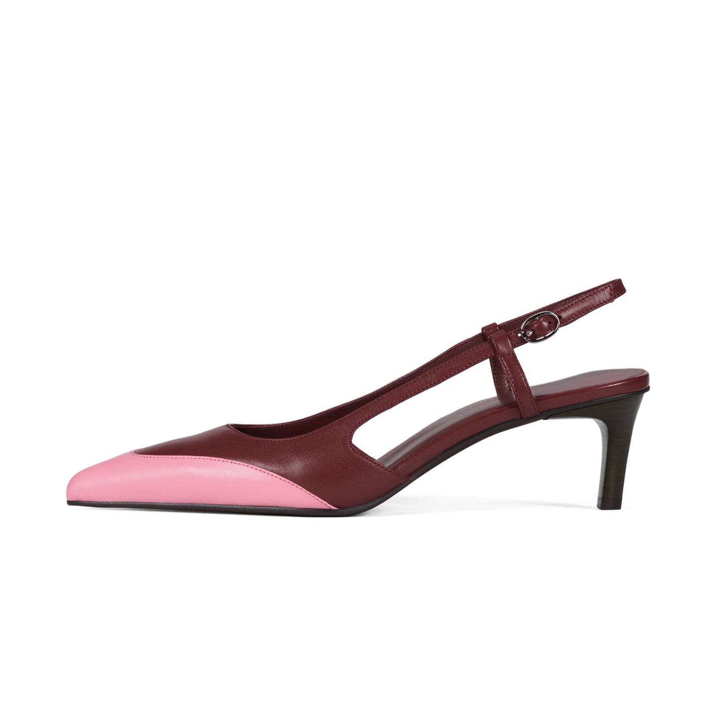 Wine Red And Pink Pointed-Toe Slingback Chic Kitten Heels