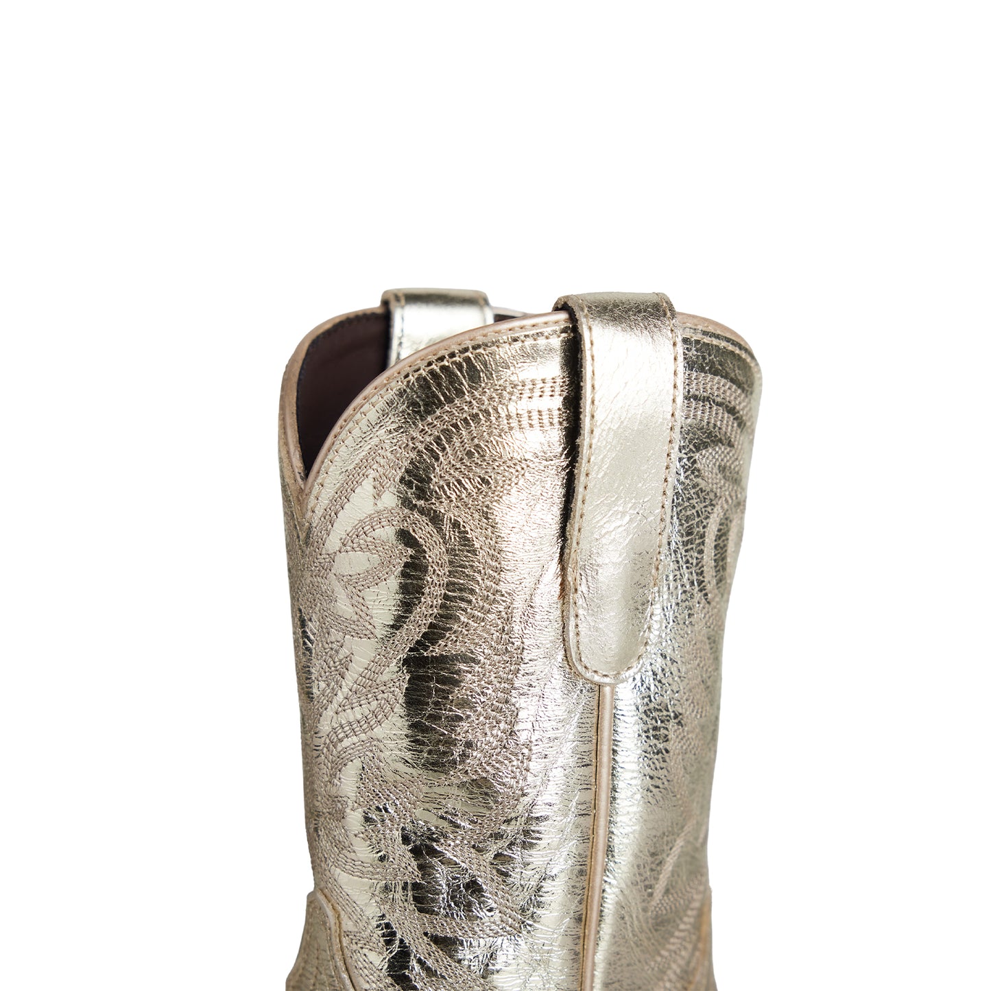 Metallic Champagne Snip-Toe Western Embroidery Ankle Classic Cowgirl Boots