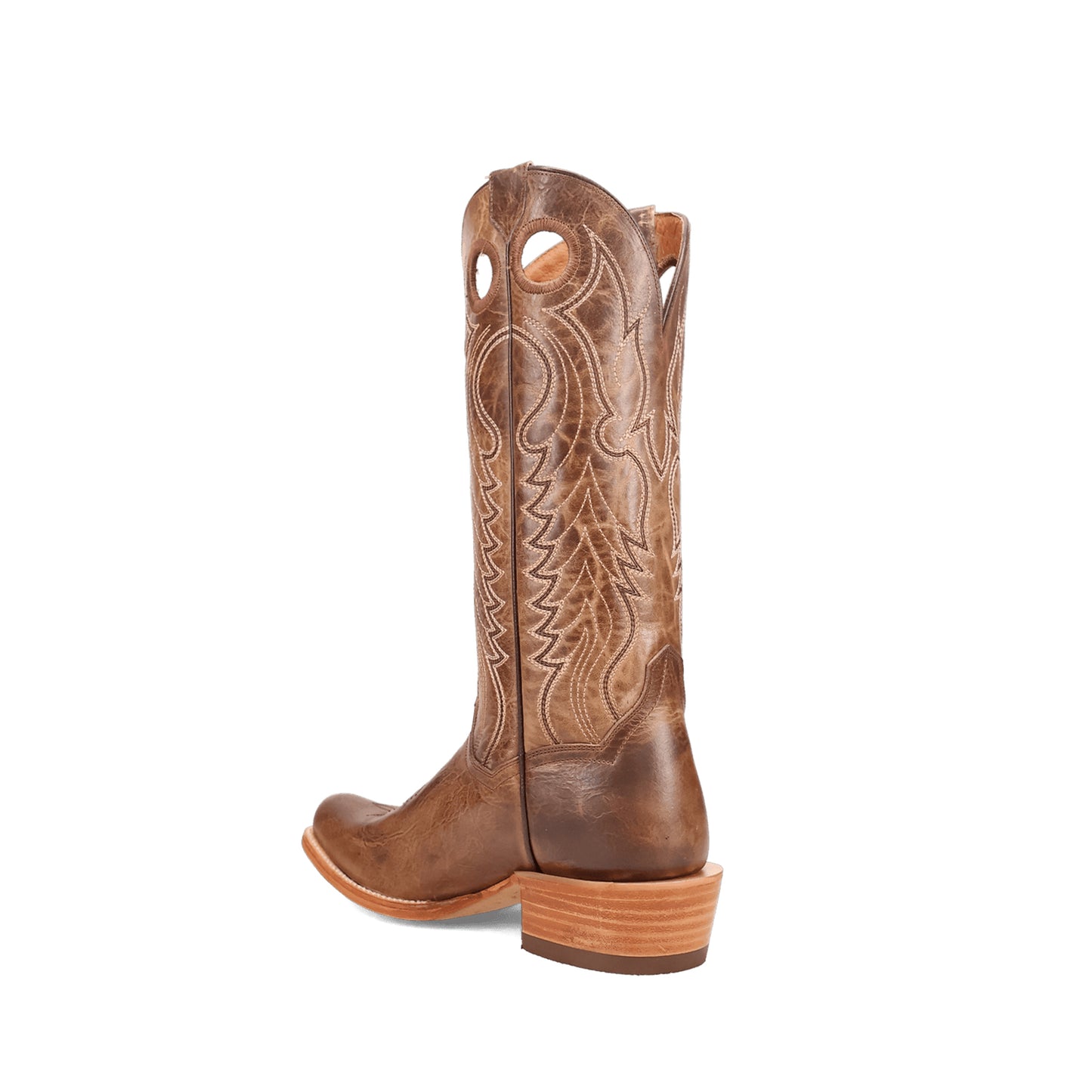 Camel Square-Toe Embroidery Cutout Mid Calf Cowgirl Boots