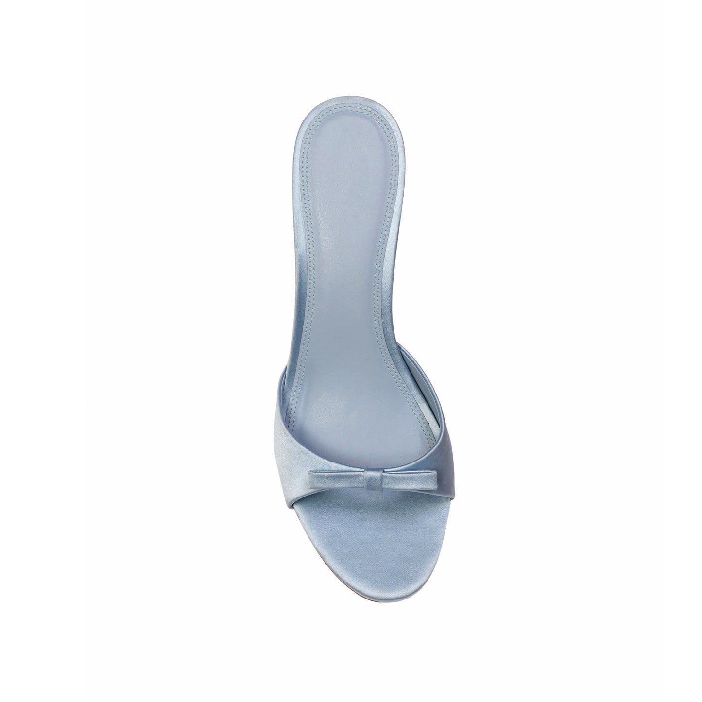 Blue Satin Round-Toe Front-Bow Backless Kitten Heels