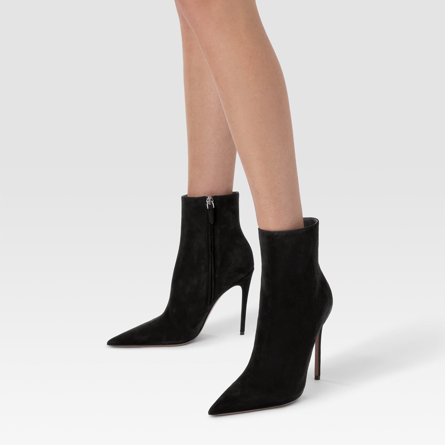 Black Faux Suede Pointed-Toe Classic Full-Zip Chic Ankle Stiletto Boots