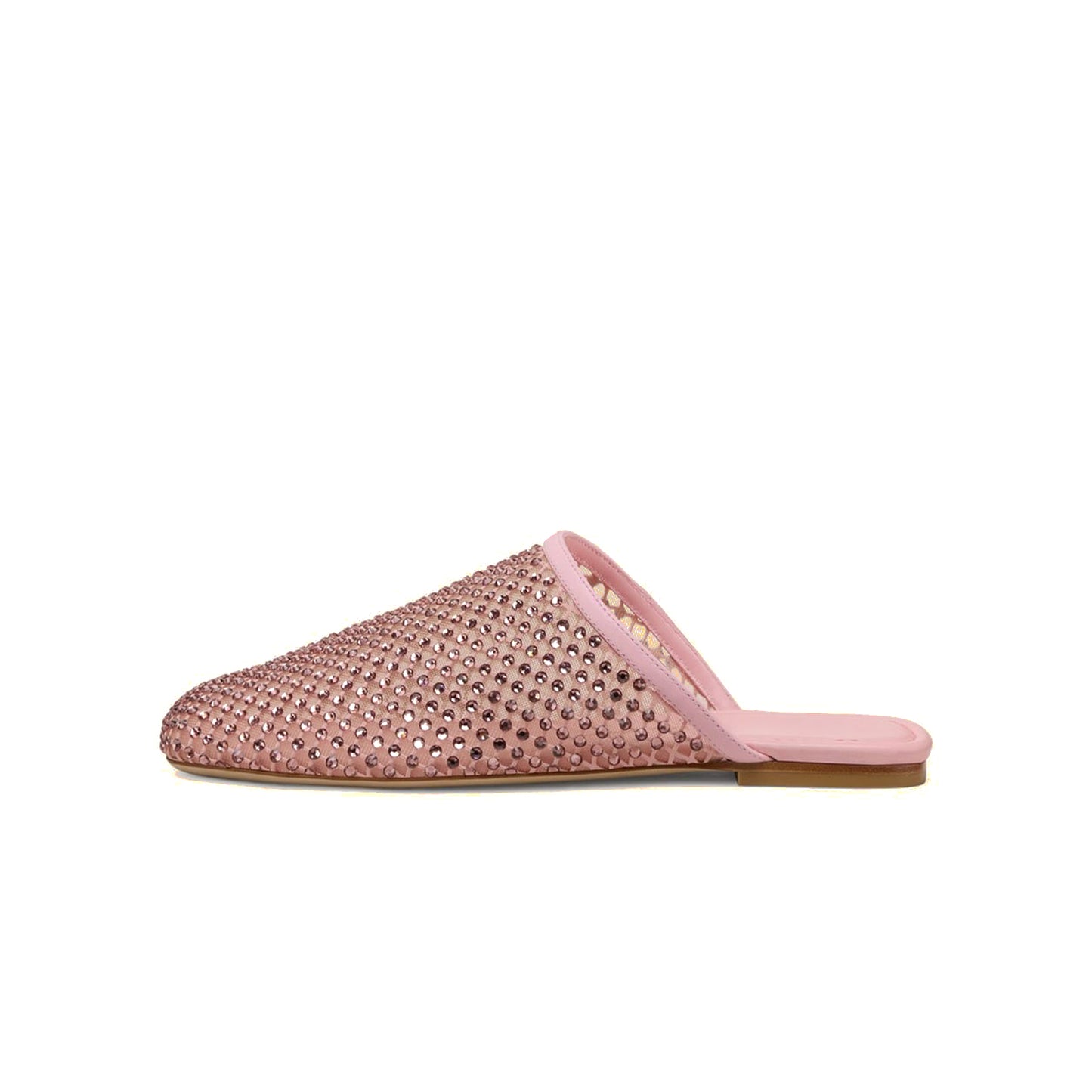 Pink Mesh With Rhinestones Square-Toe Backless Flats