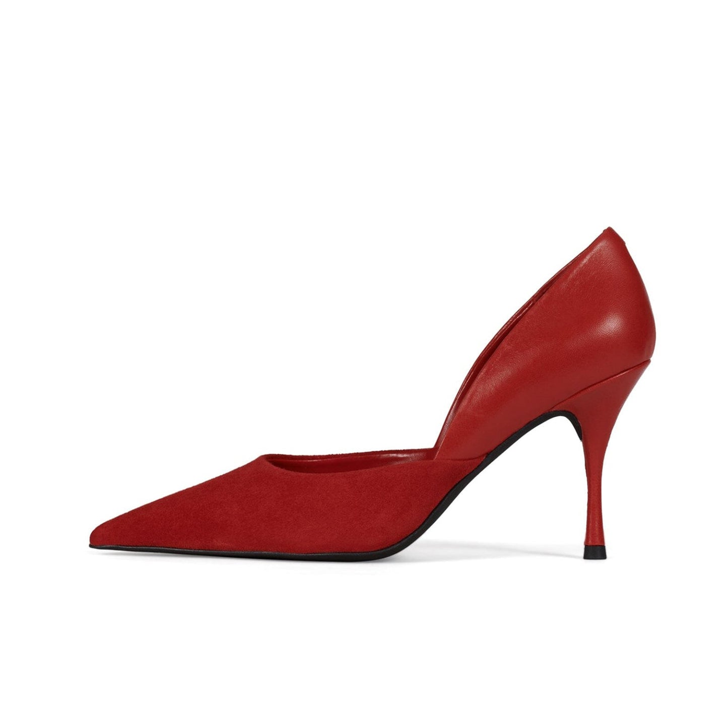 Red Contrast Double Textures Pointed-Toe Backless High Heels