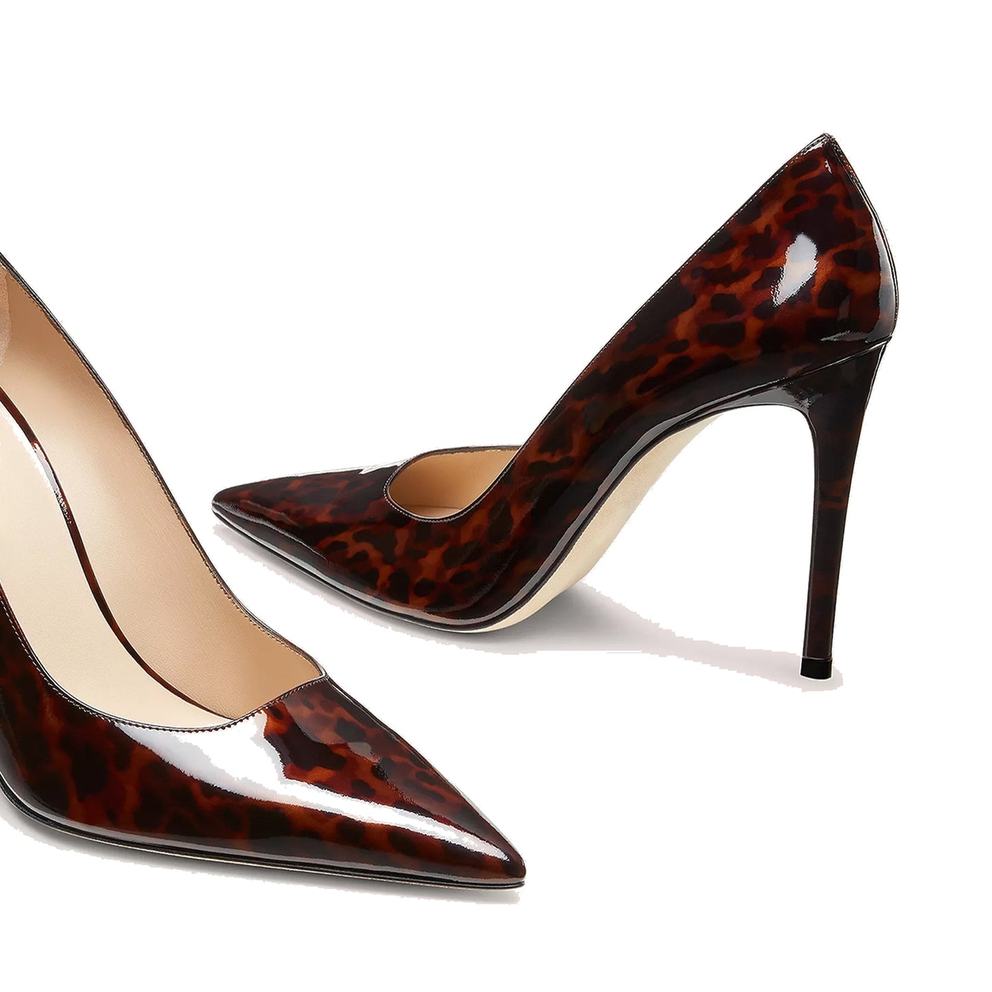 Patent Leopard Pointed-Toe Slip-On High Heels