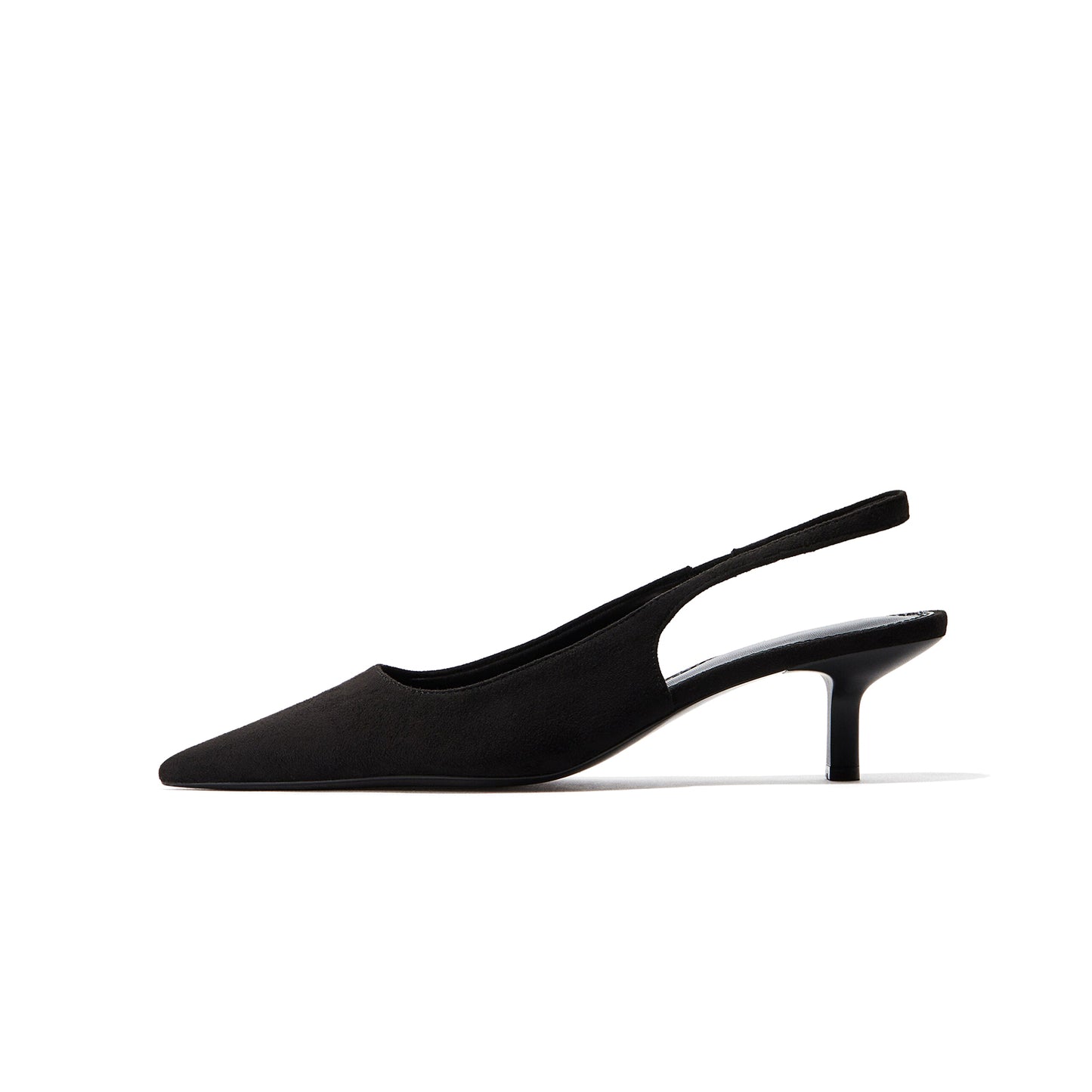 Black Faux Suede Pointed-Toe Slingback Slip-On Kitten Heels