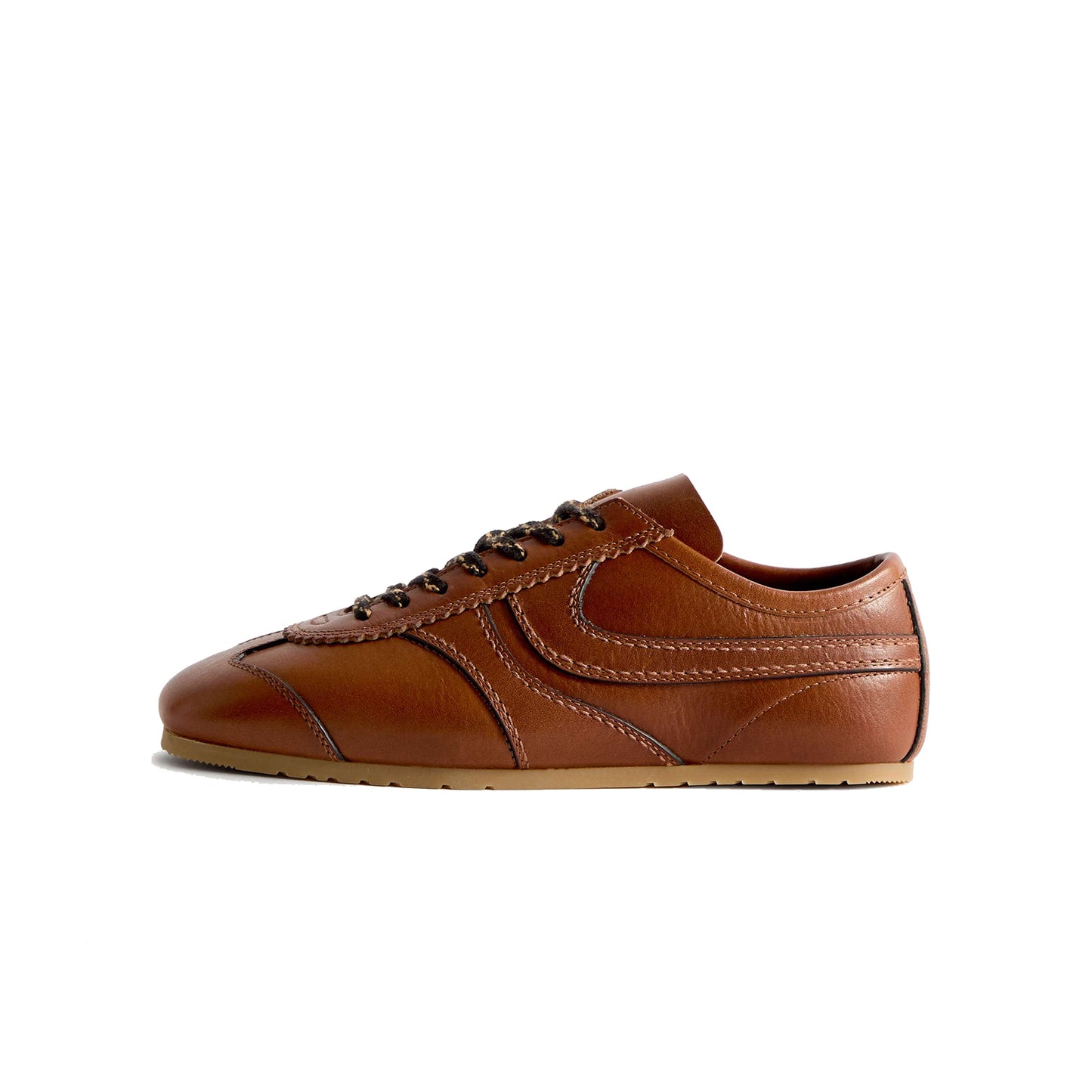 Tan Vegan Leather Square-Toe Lace-Up Sneakers Flats