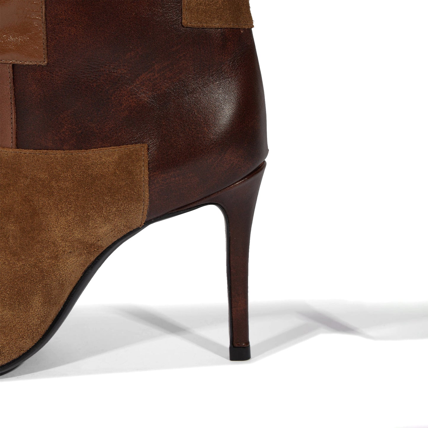 Brown Pointed-Toe Patch Detail Wide Calf Knee High Stiletto Boots
