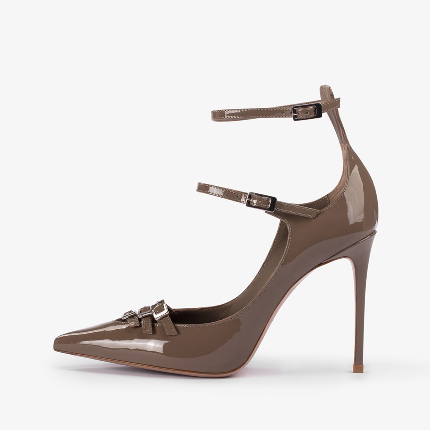 Patent Green Pointed-Toe Front Straps Double Ankle Straps High Heels