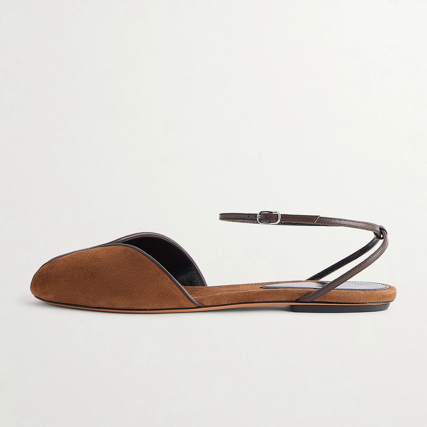 Brown Faux Suede Round-Toe Ankle Strap Slingback Sandals Flats