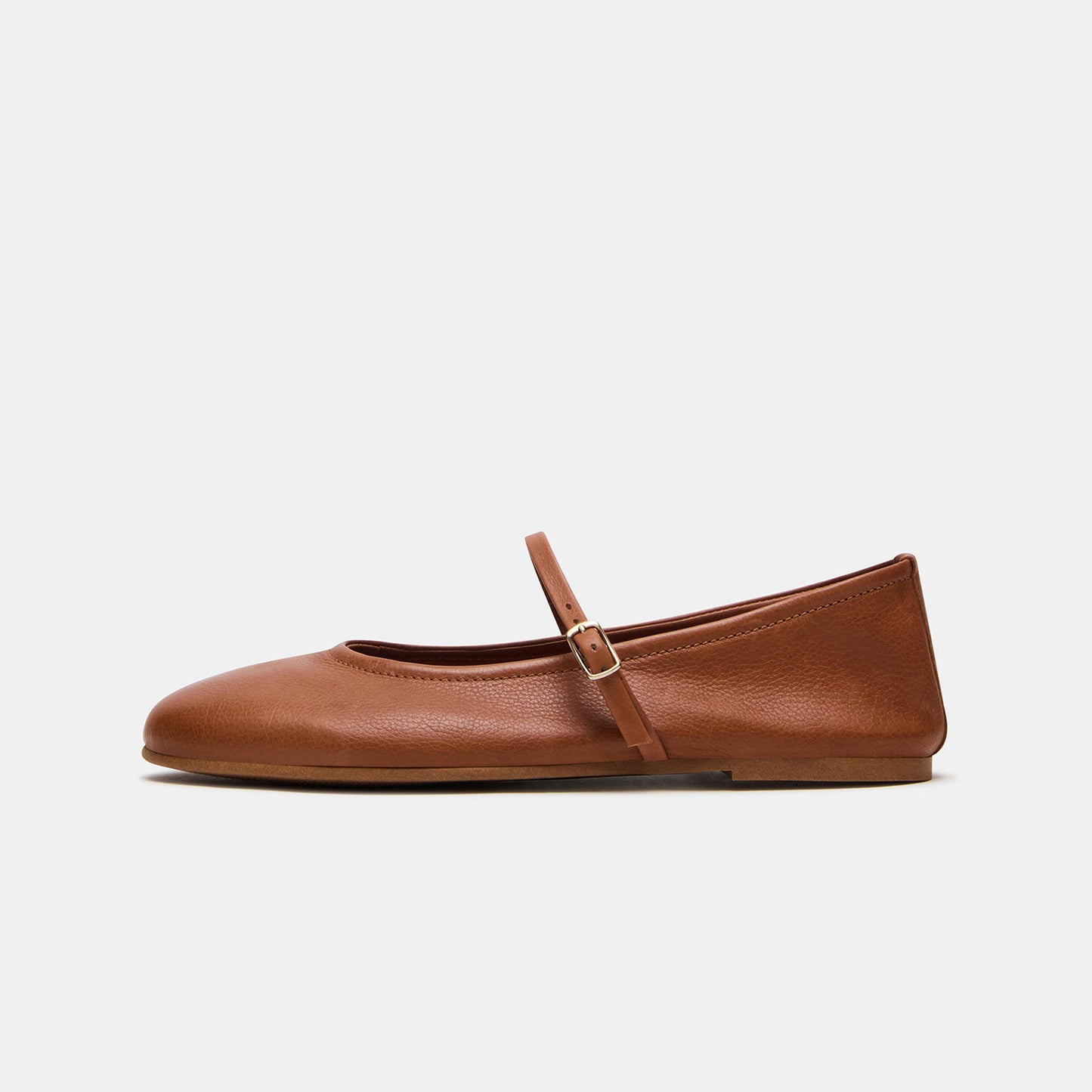 Tan Round-Toe Buckle Mary Jane Classic Ballet Flats