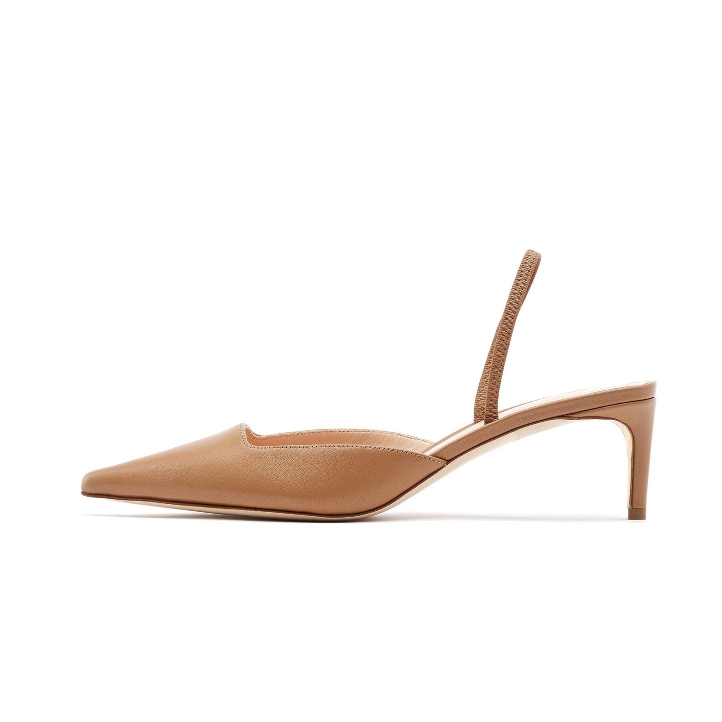 Tan Eel Pattern Pointed-Toe Classic Slingback Kitten Heels