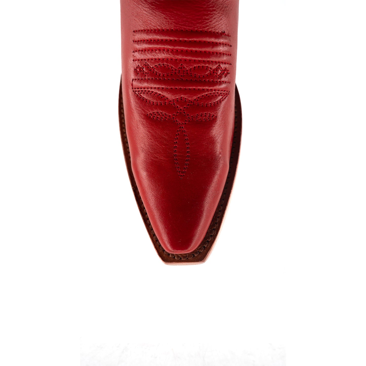 Red Contrast Faux Suede And Vegan Leather Snip-Toe Embroidery Half-Zip Knee High Cowgirl Boots