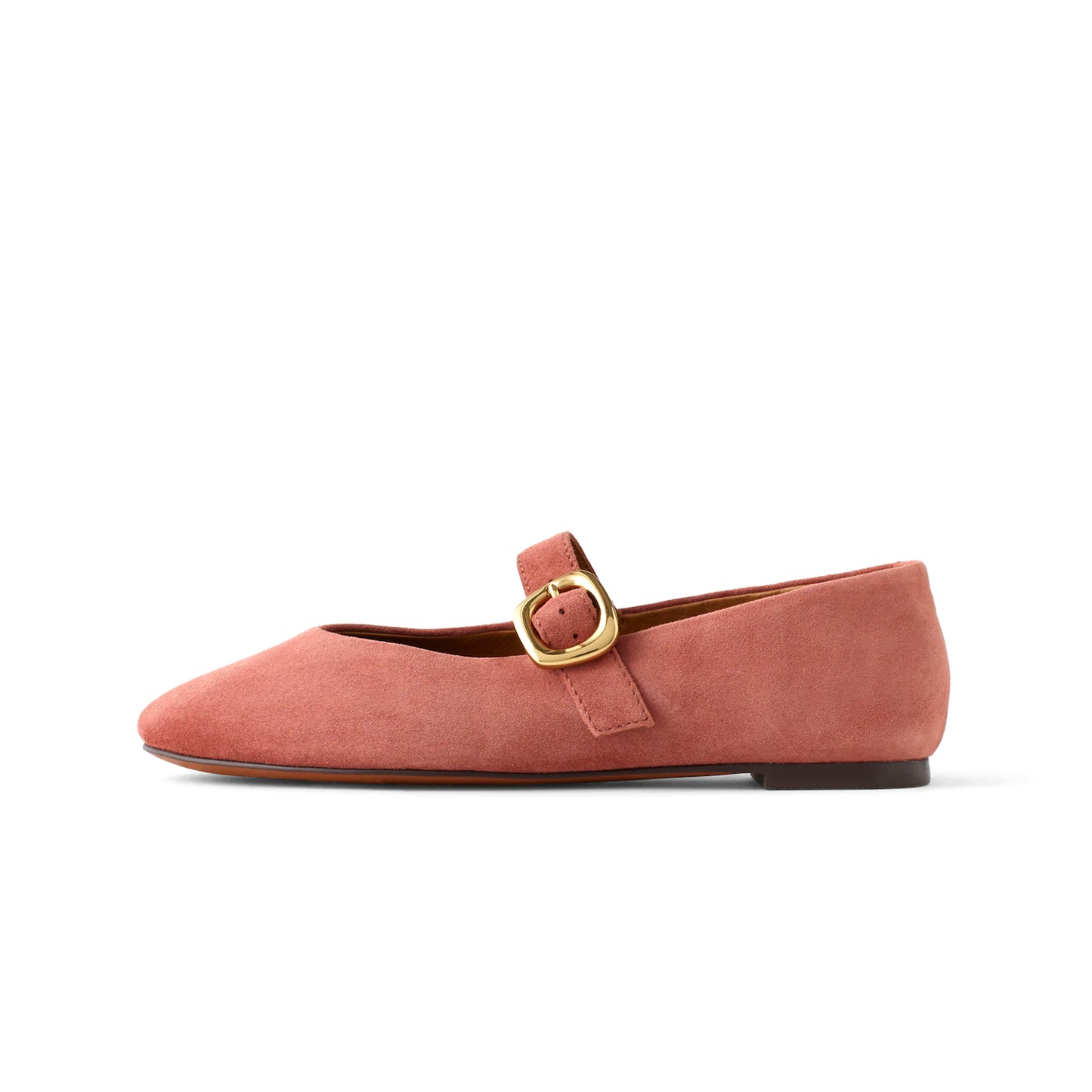 Pink Faux Suede Round-Toe Mary Jane Classic Ballet Flats