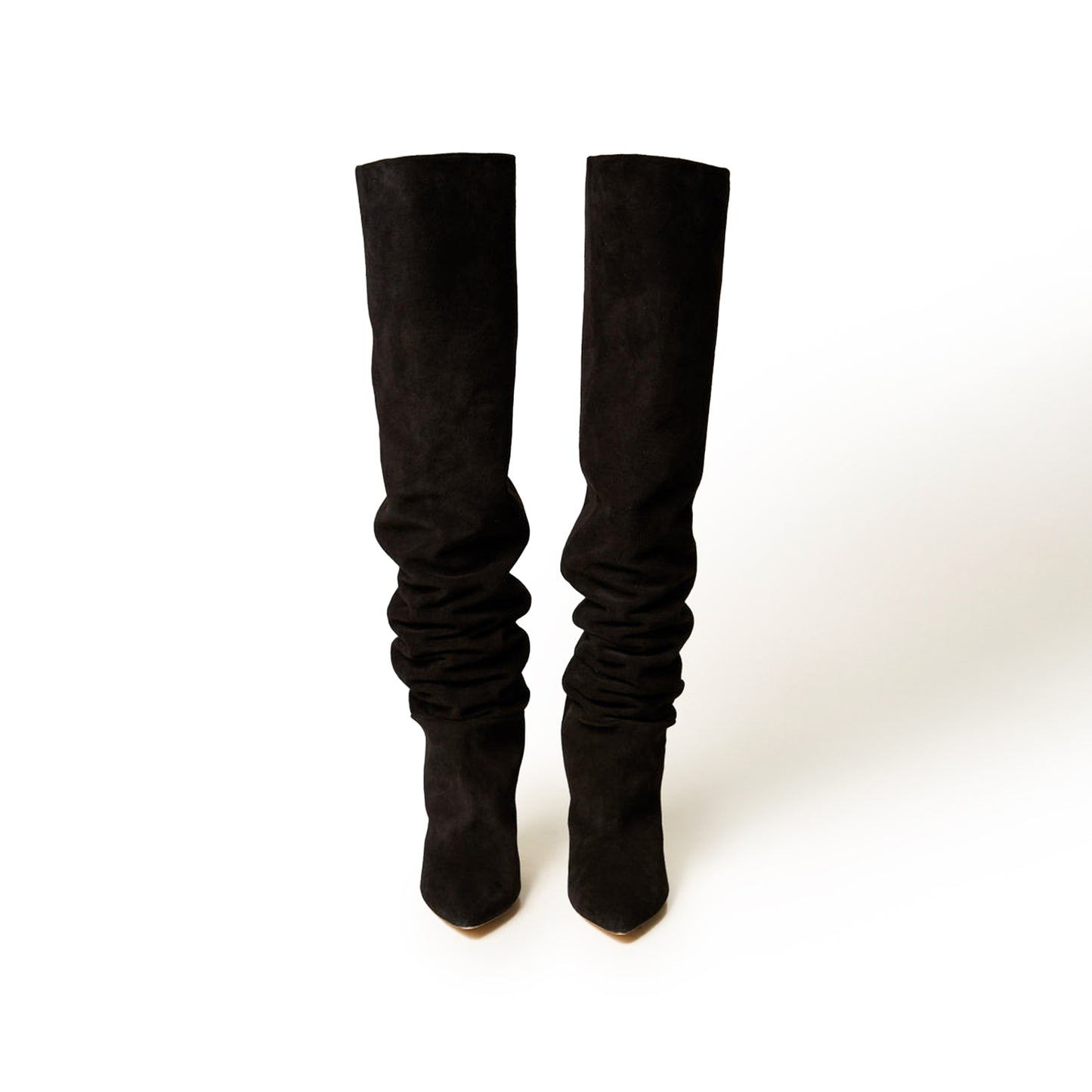 Black Faux Suede Pointed-Toe Wide Calf Over-The-Knee Stiletto Boots