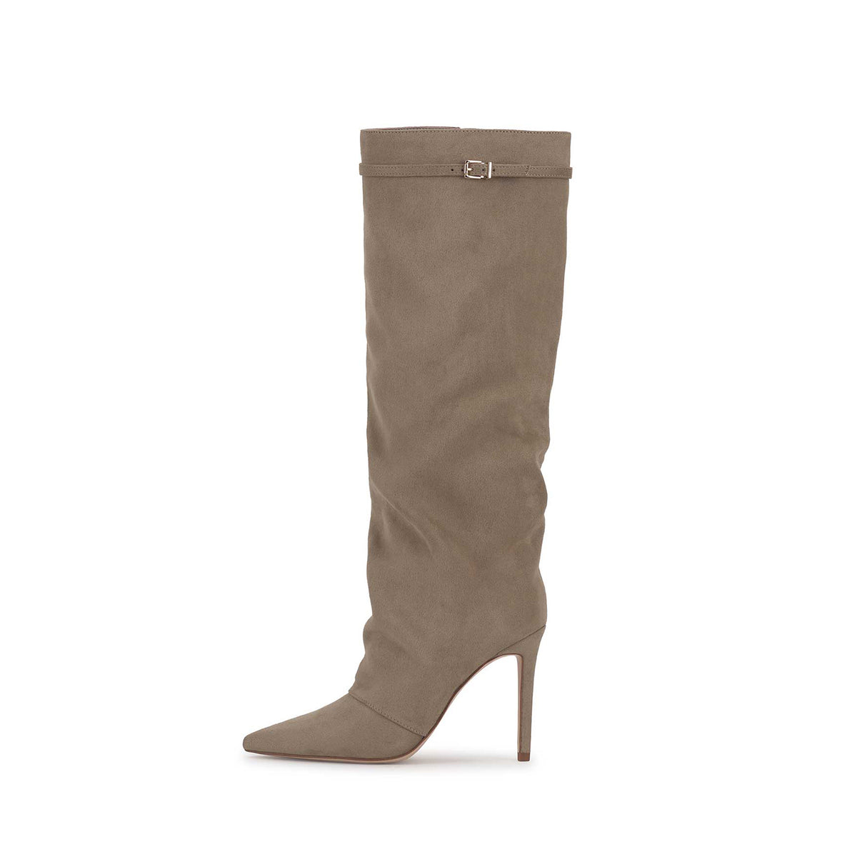 Sand Faux Suede Pointed-Toe Sleek Half-Zip Knee High Simple Stiletto Boots