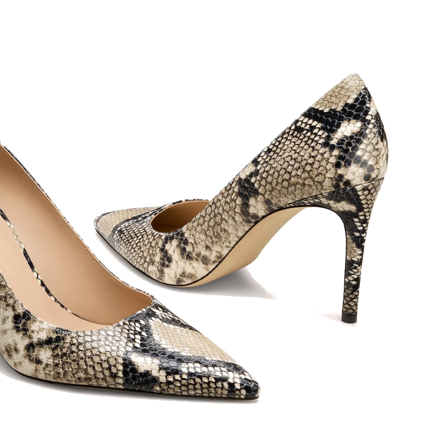 Snakeskin Print Pointed-Toe Slip-On High Heels