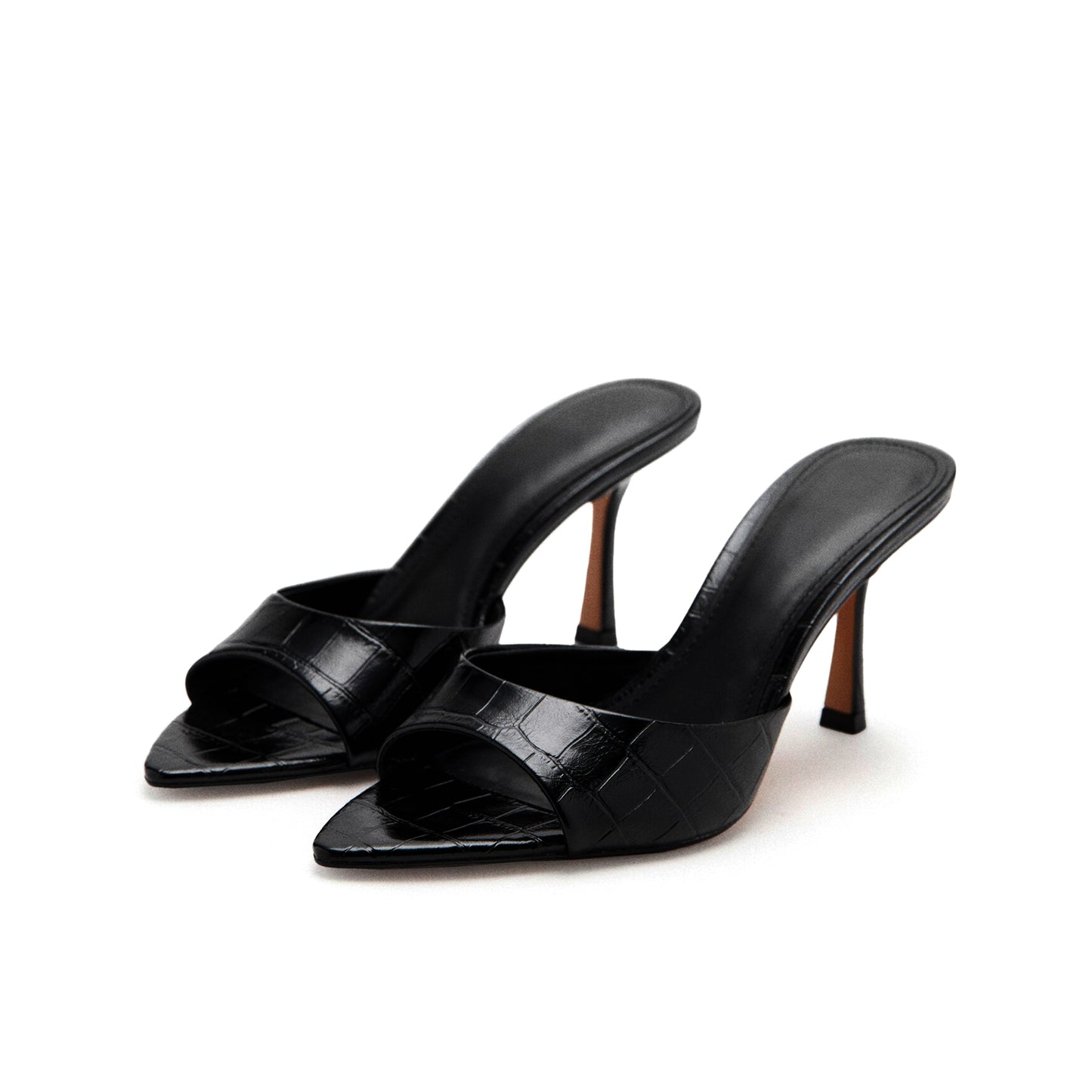 Black Stone Print Pointed-Toe Slip-On High Heels