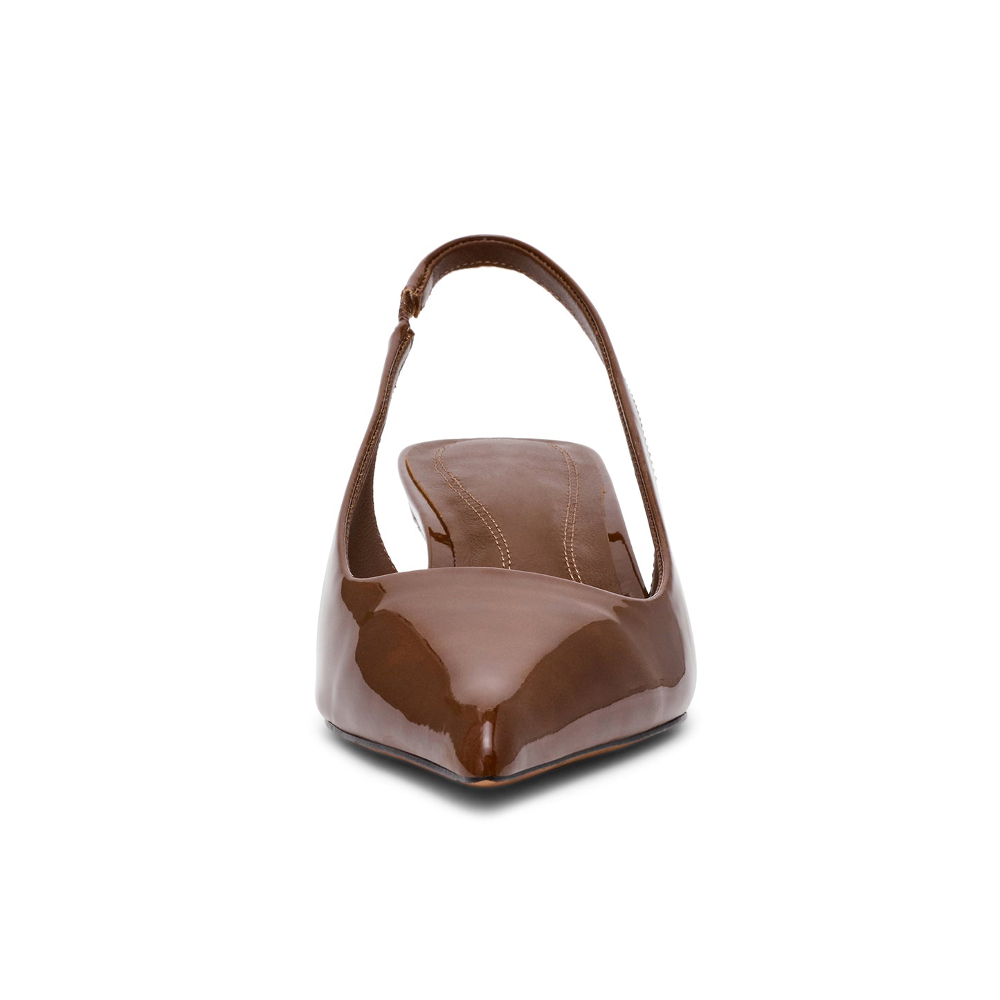 Patent Brown Pointed-Toe Classic Slingback Kitten Heels