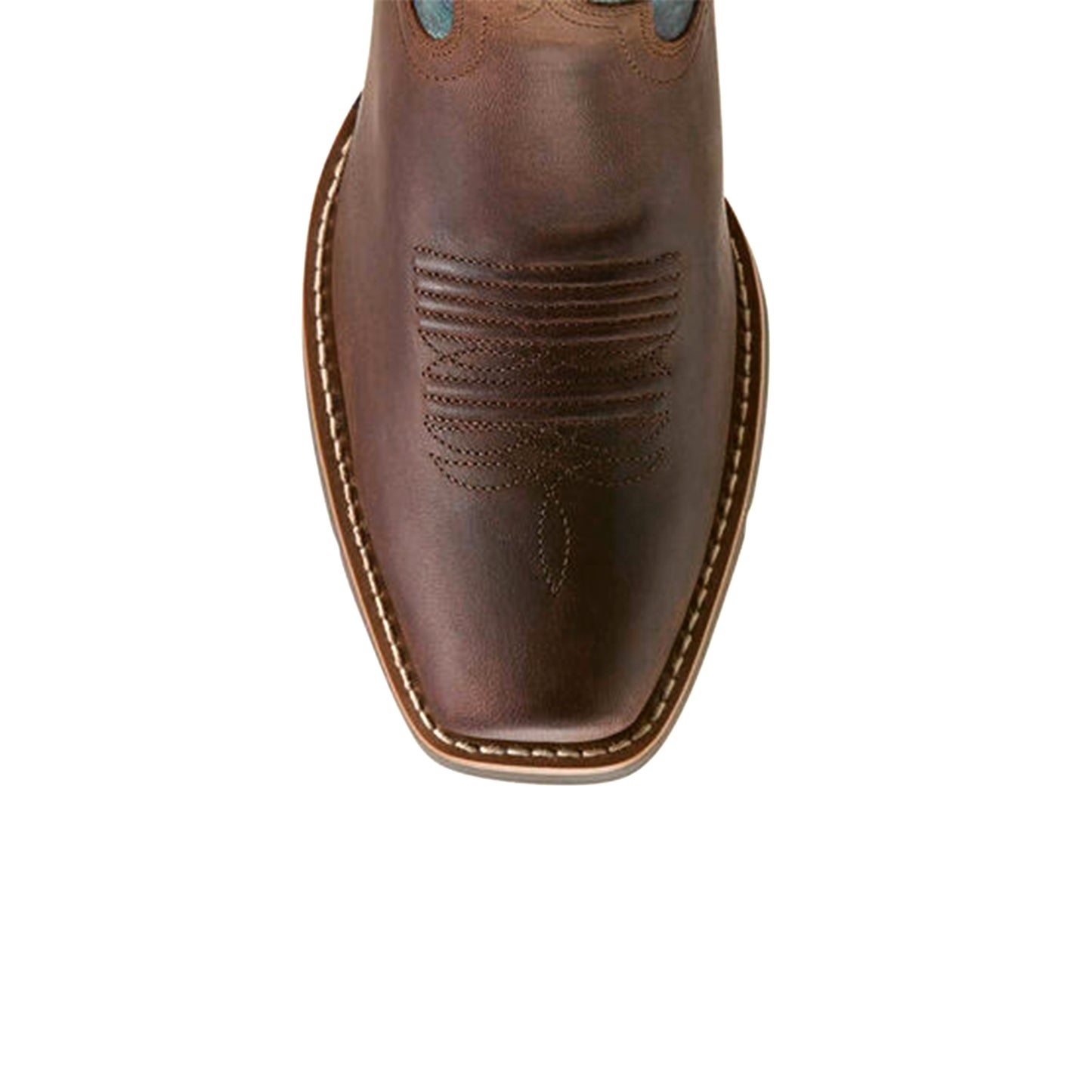 Contrast Brown And Navy Square-Toe Classic Embroidery Mid Calf Cowgirl Boots