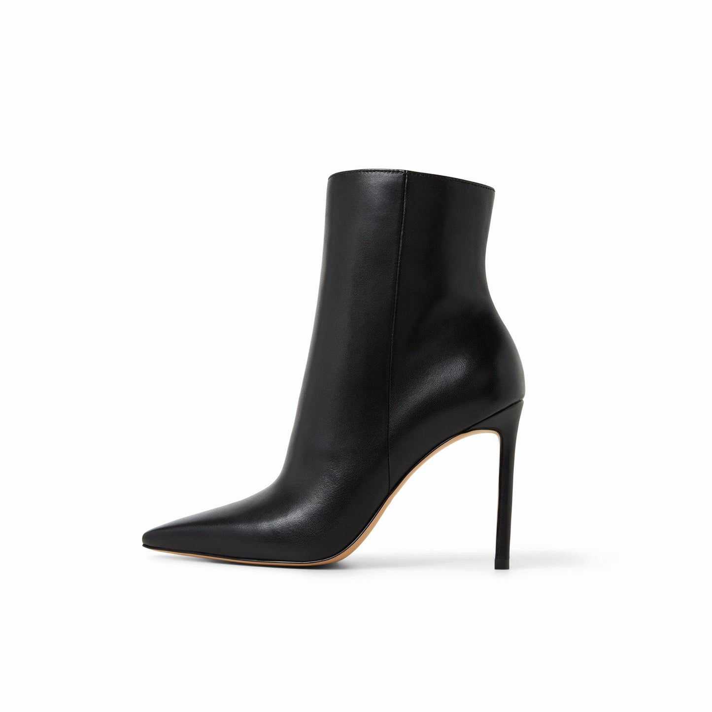 Black Snip-Toe Sleek Full-Zip Ankle Stiletto Boots