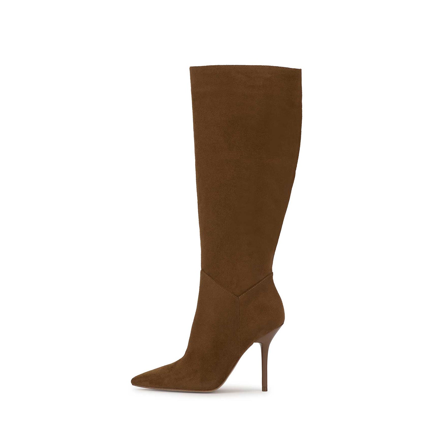 Brown Faux Suede Pointed-Toe Full-Zip Chic Knee High Stiletto Boots