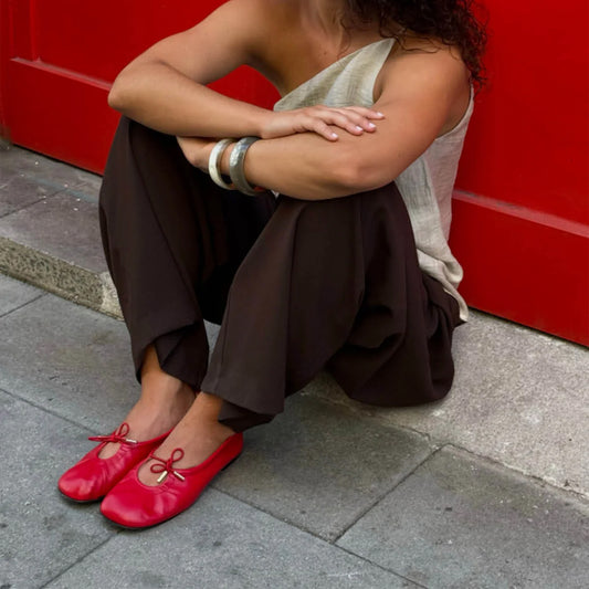 Red Square-Toe Stretchy Ballet Flats