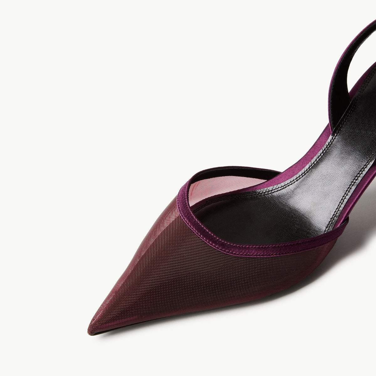 Green Mesh Pointed-Toe Satin Slingback Slip-On Kitten Heels