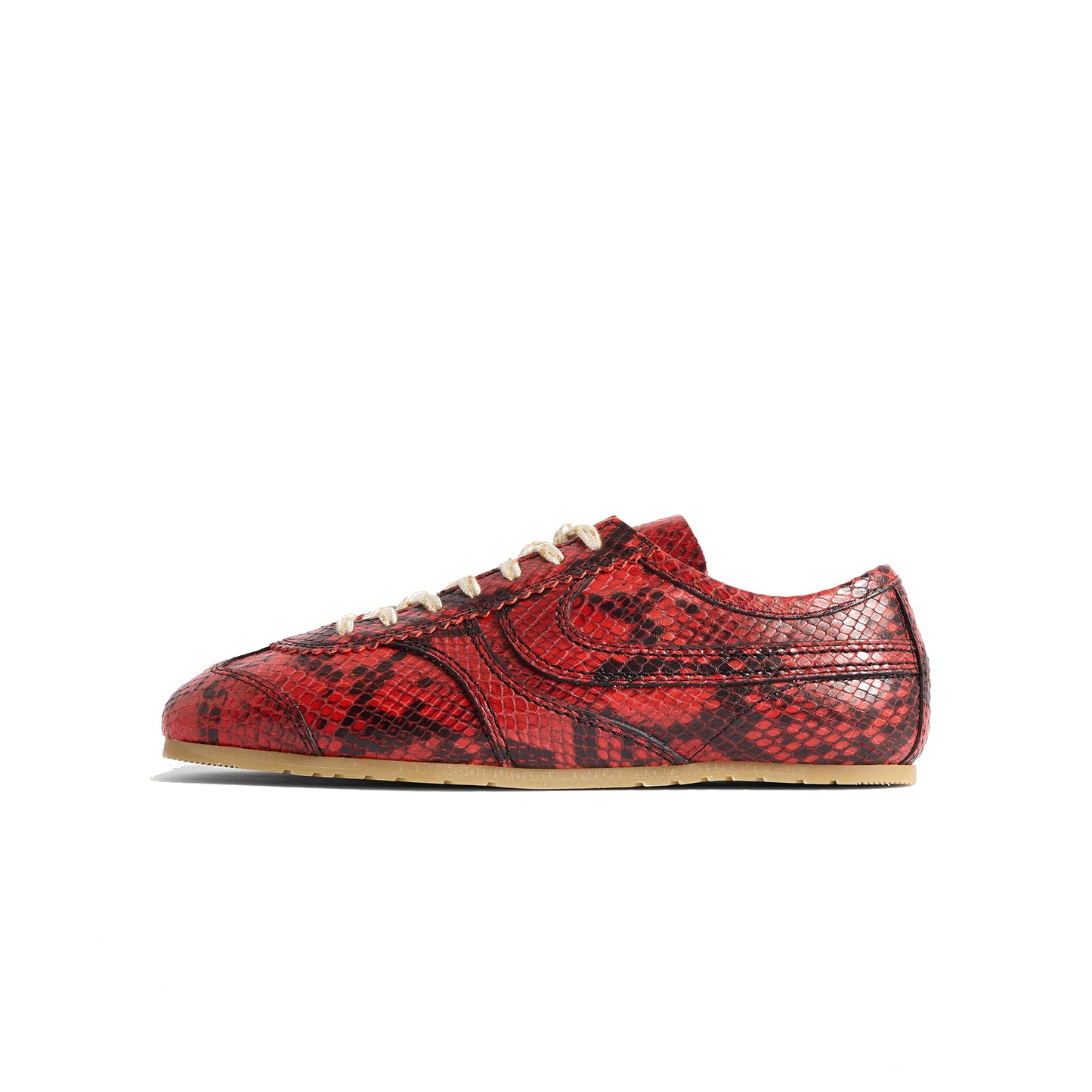 Red Snakeskin Print Vegan Leather Square-Toe Lace-Up Sneakers Flats