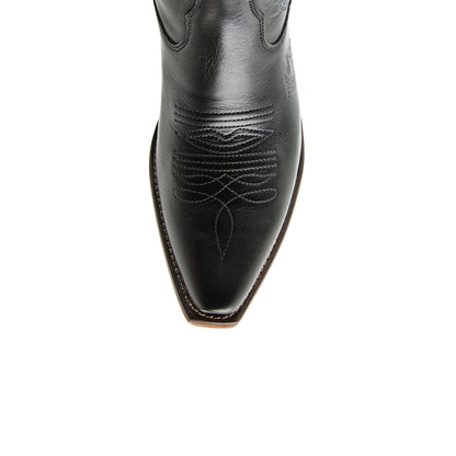 Black Snip-Toe Heart Inlay Horseshoe Embroidery Ankle Cowgirl Boots