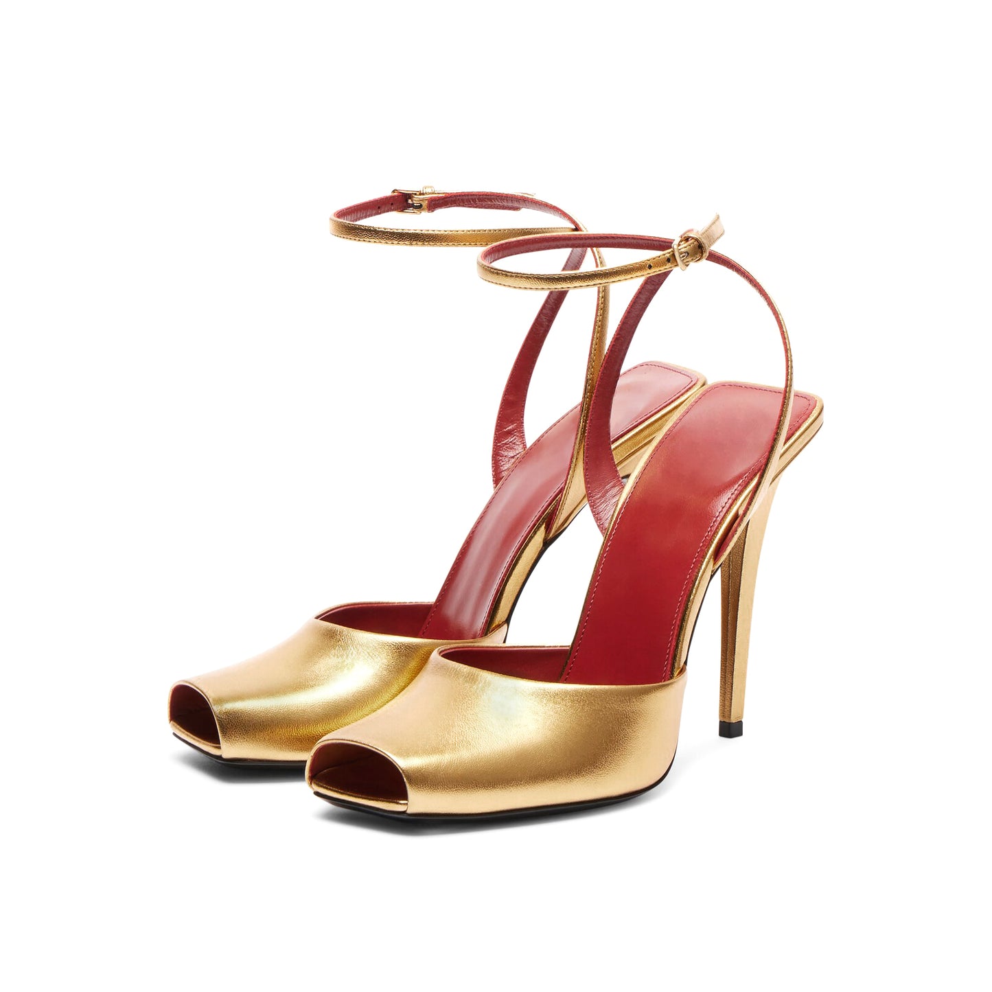 Metallic Gold Square-Toe Ankle Strap High Heels