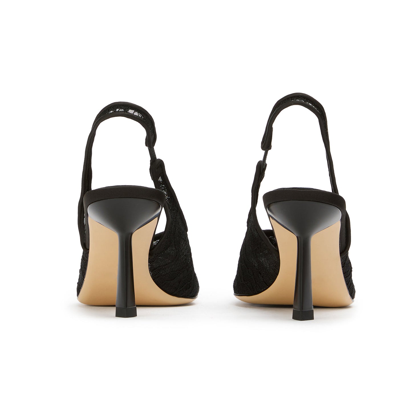 Black Lace Mesh Pointed-Toe Classic Slingback Kitten Heels