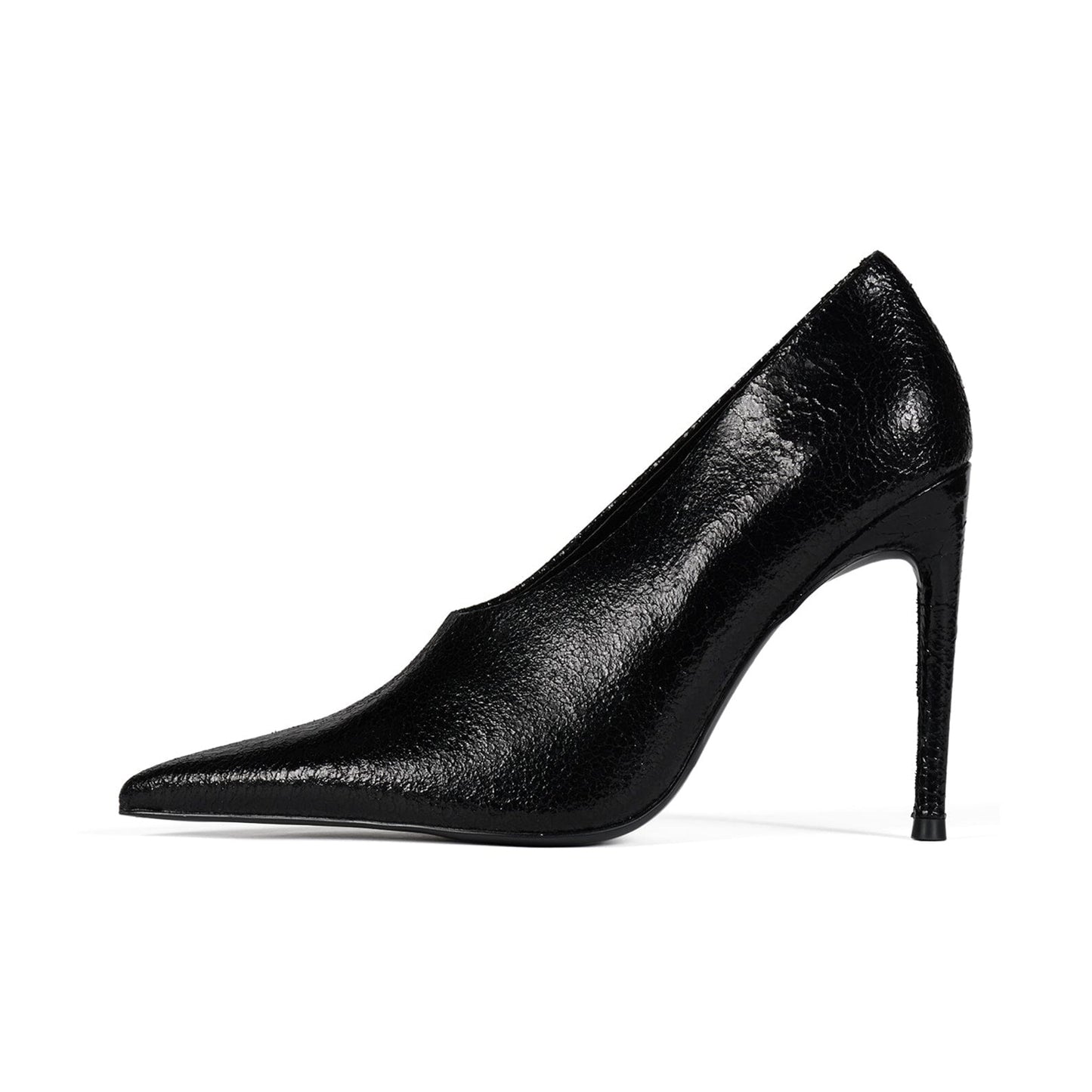 Black Pointed-Toe Sleek Slip-On Pumps High Heels