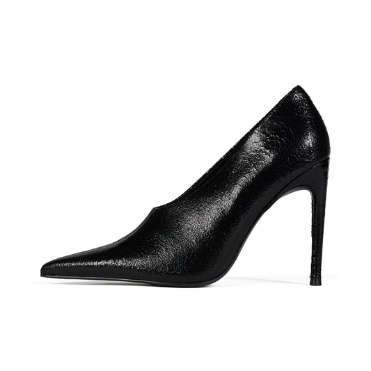 Black Pointed-Toe Sleek Slip-On Pumps High Heels