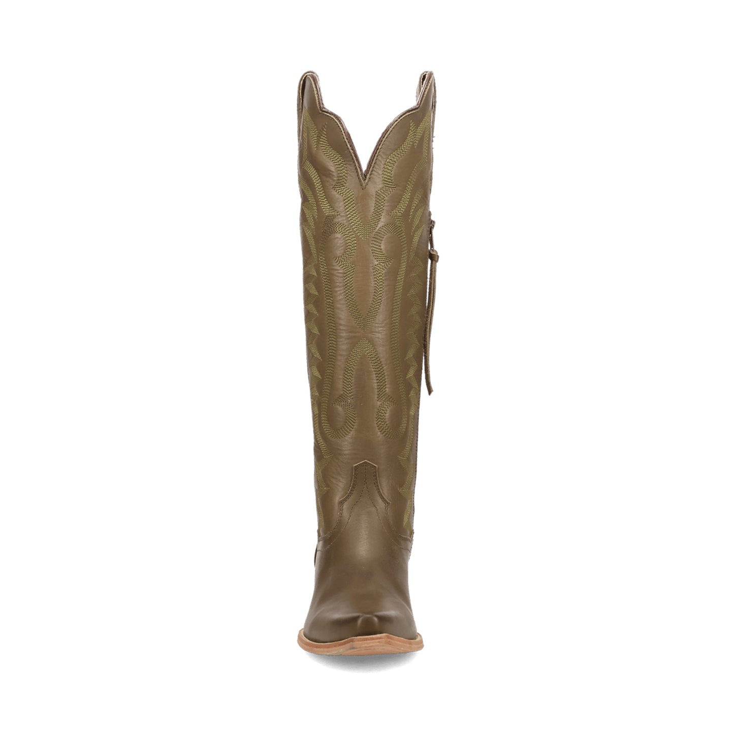 Olive Green Snip-Toe Grace Embroidery Half-Zip Knee High Cowgirl Boots
