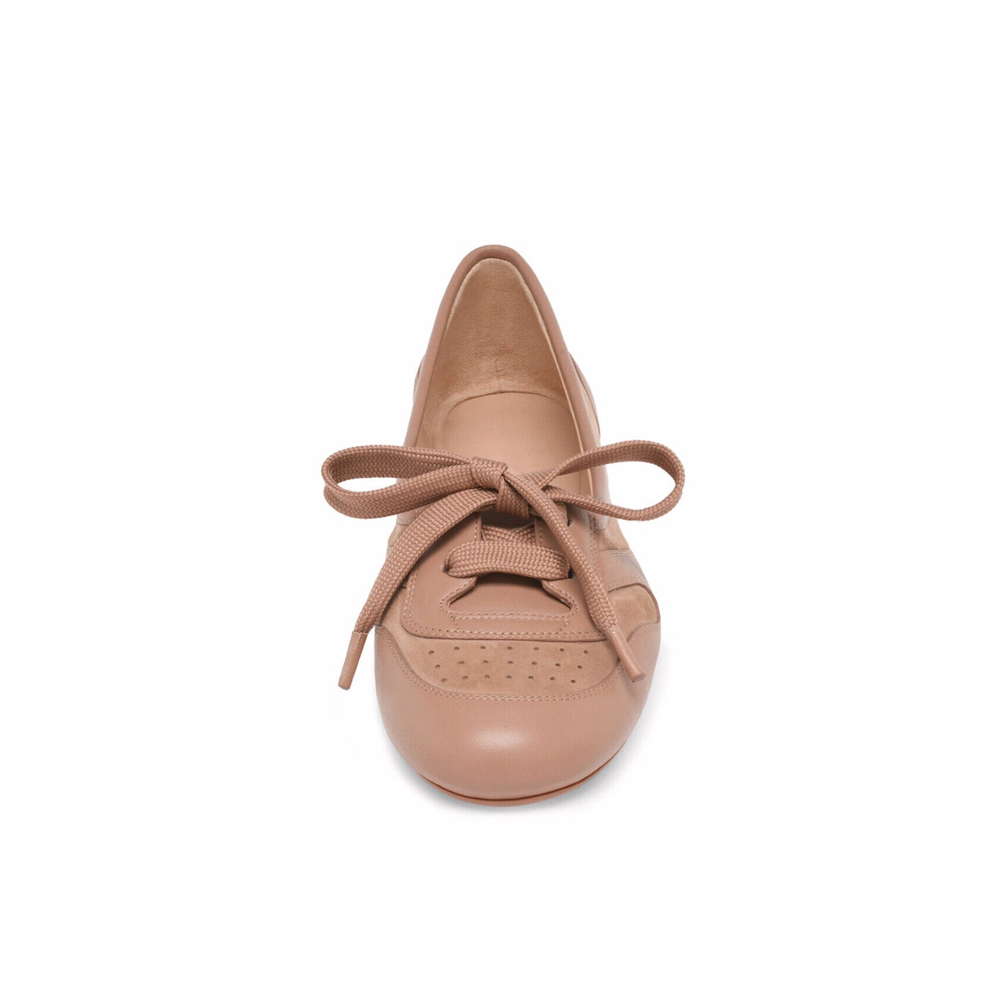 Pink Round-Toe Front Lace-Up Slip-On Ballet Flats