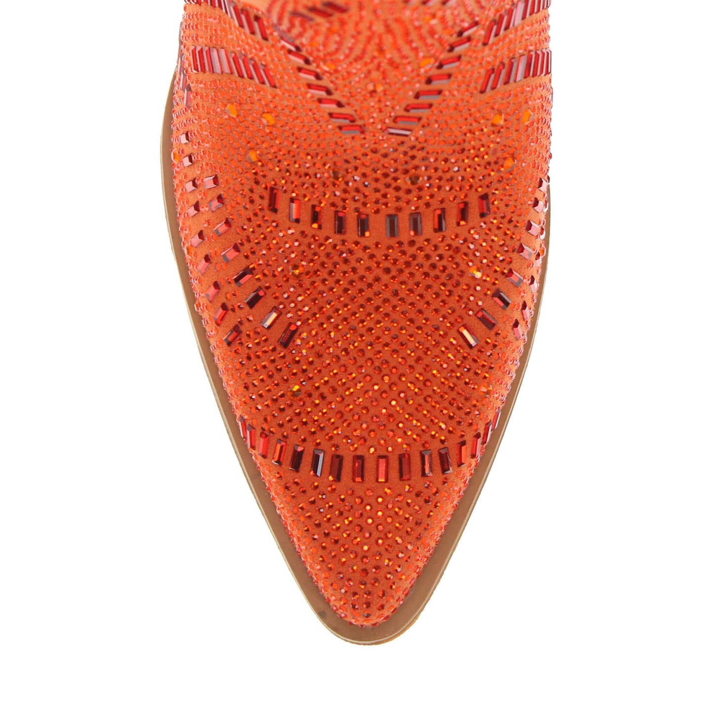 Orange Faux Suede Pointed-Toe Full Crystals Wide Calf Knee High Cowgirl Boots