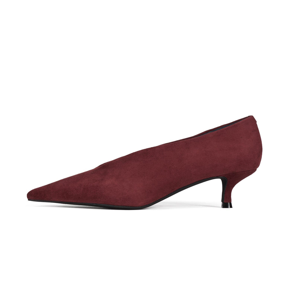 Wine Red Faux Suede Pointed-Toe Slip-On Chic Kitten Heels