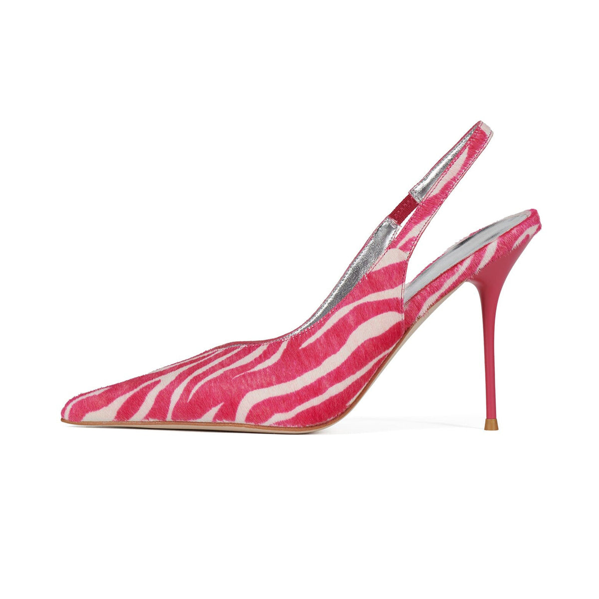 Zebra Pattern White And Pink Pointed-Toe Slingback Chic High Heels