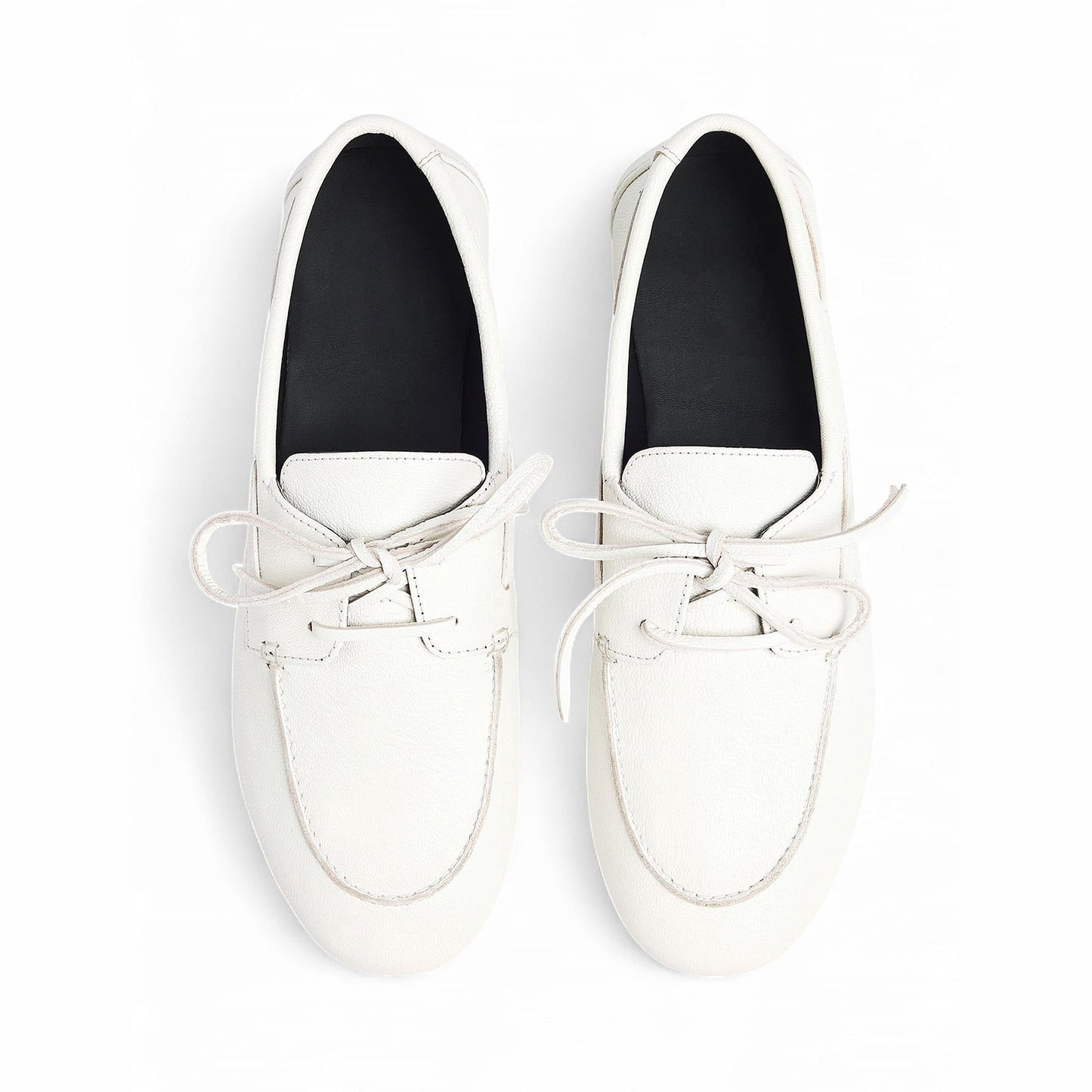 White Round-Toe Lace-Up Slip-On Flats Boat Shoes