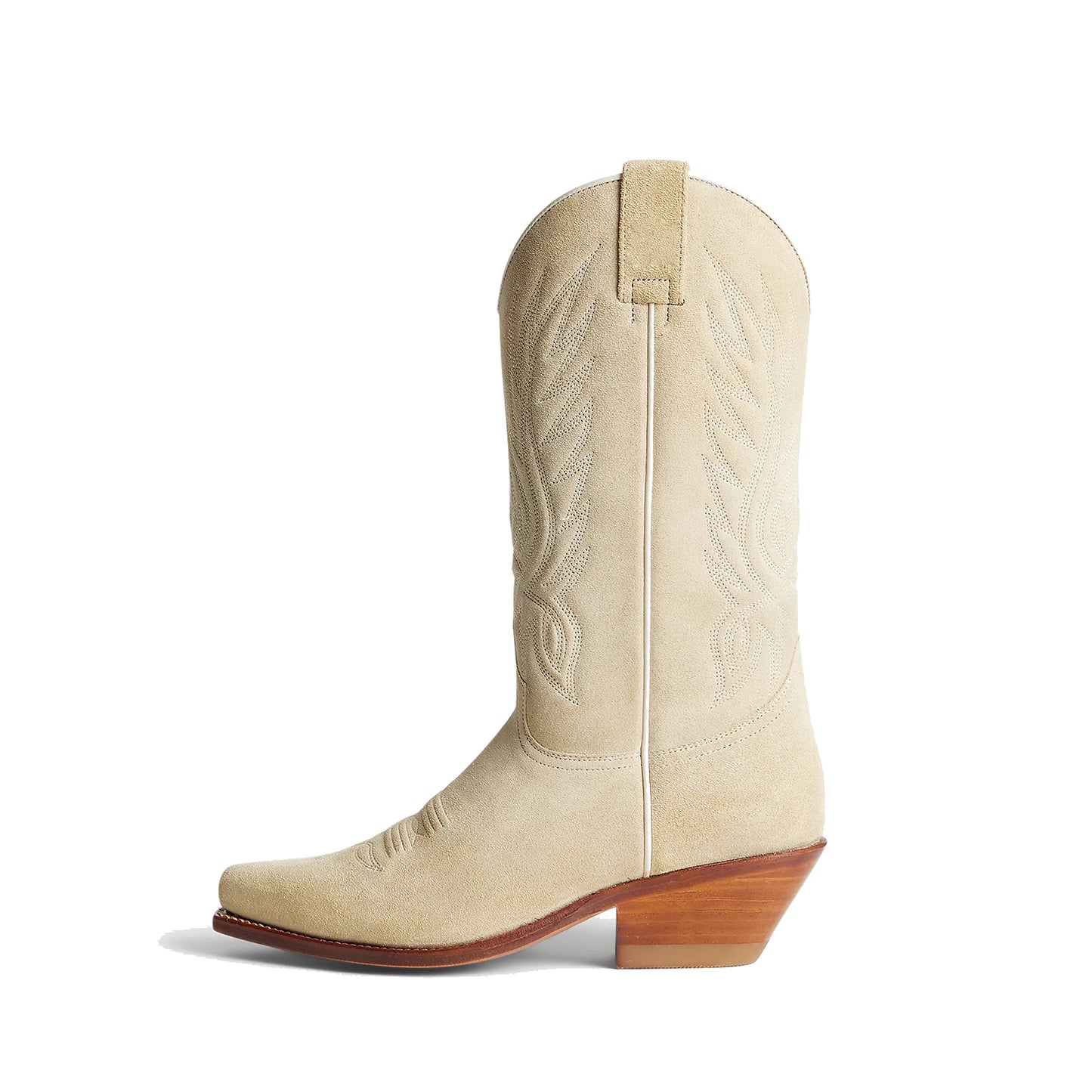 Beige Faux Suede Snip-Toe Chic Embroidery Western Mid Calf Cowgirl Boots