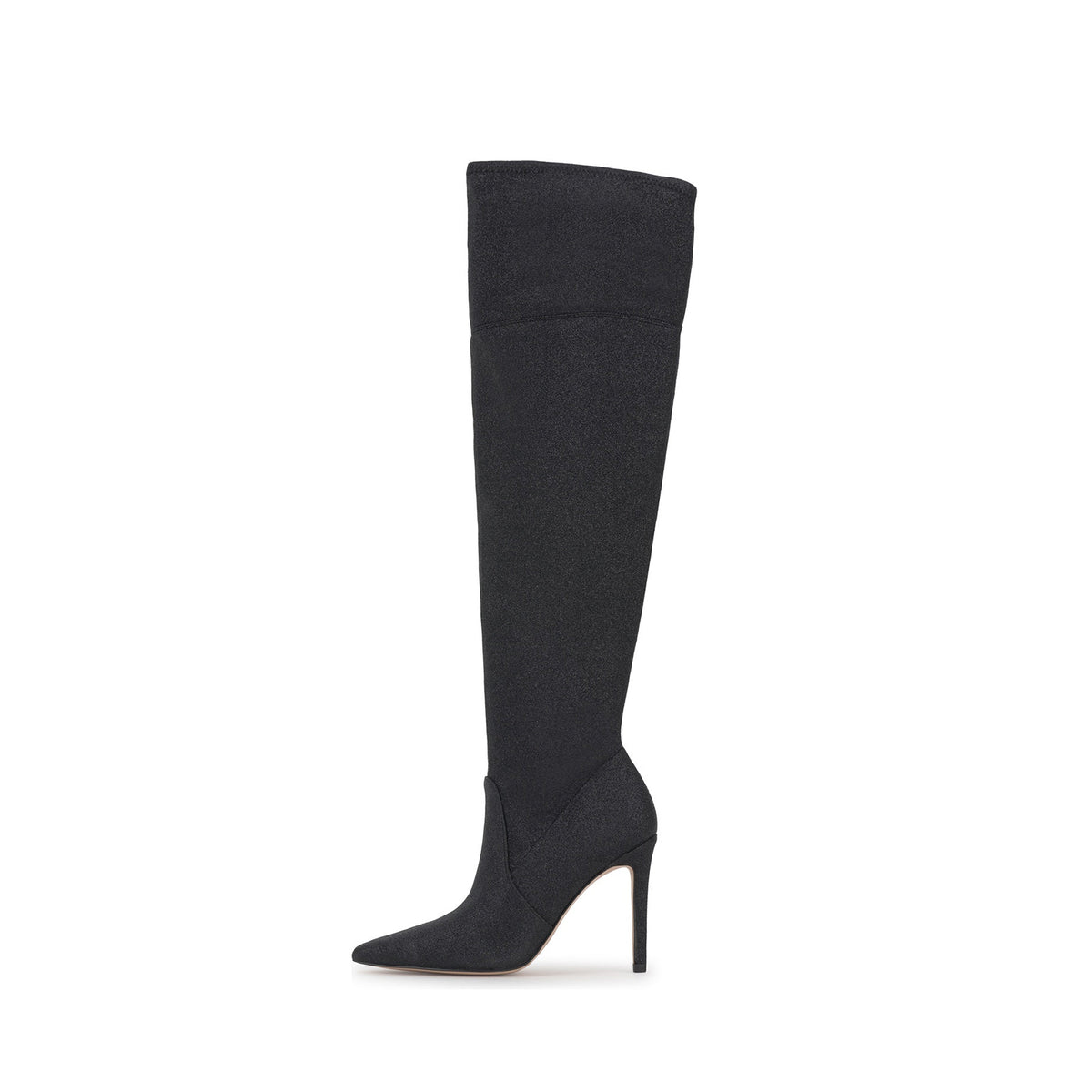 Black Glitter Pointed-Toe Half-Zip Over-The-Knee Stiletto Boots