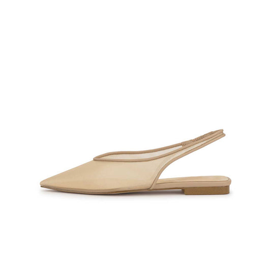 Sand Mesh Pointed-Toe Flowers Embroidery Back Strap Flats