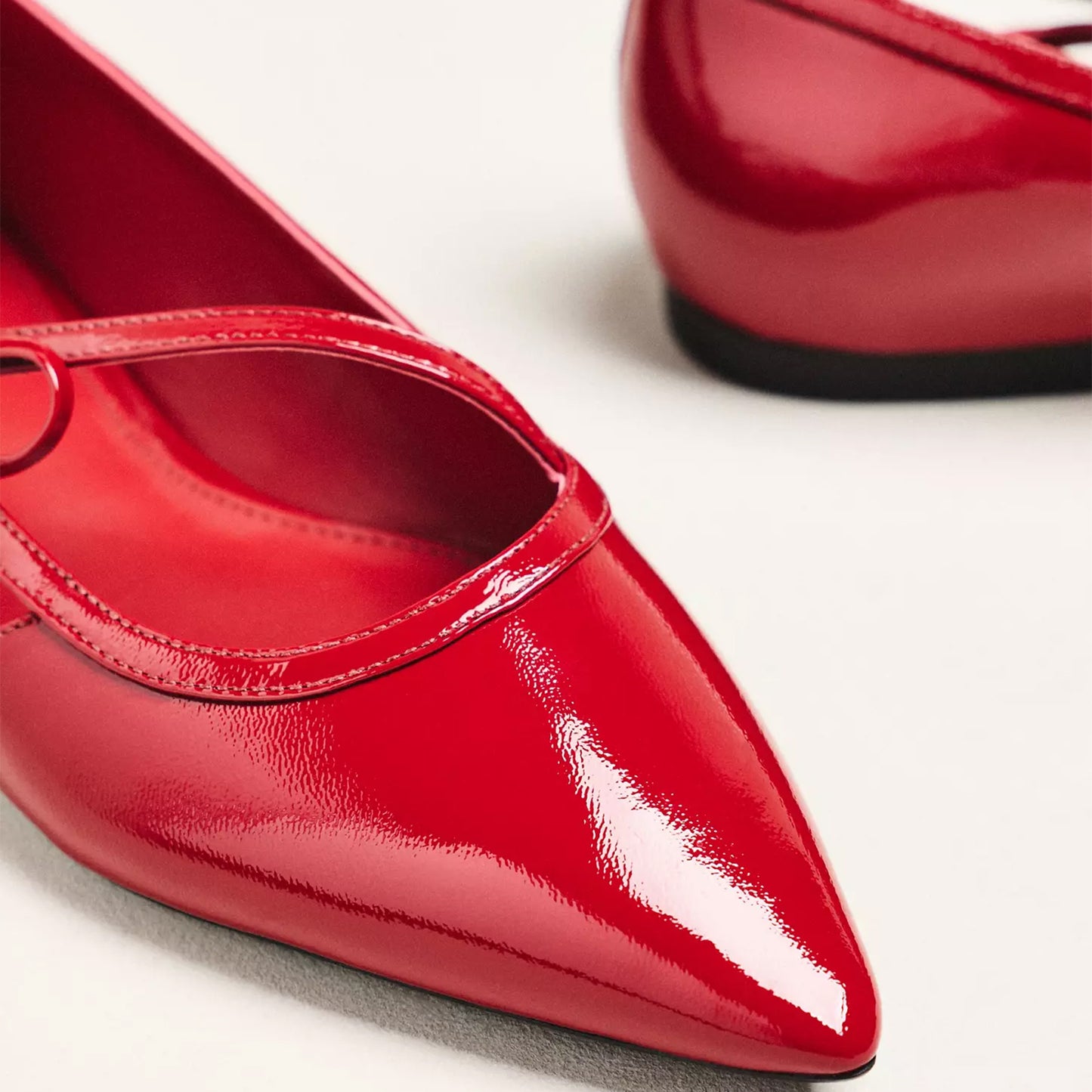 Red Patent Leather Pointed-Toe Side-Strap Bow Flats