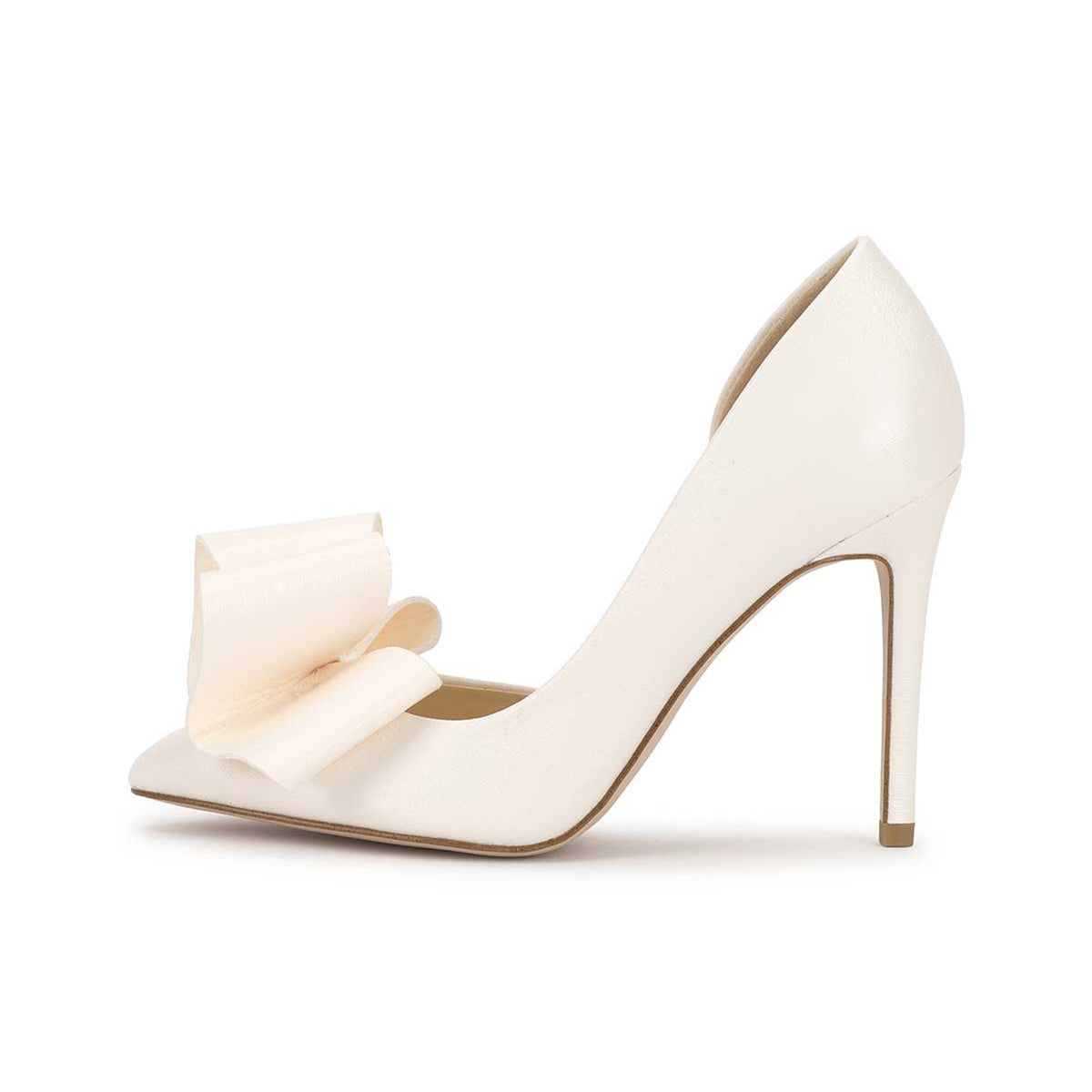 Ivory Pointed-Toe Front Big Bow Sleek Slip-On High Heels