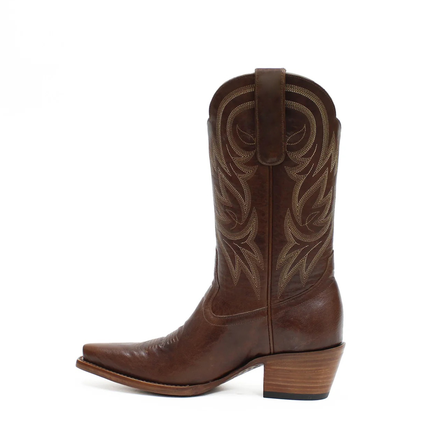 Cognac Snip-Toe Western Embroidery Mid Calf Cowgirl Boots
