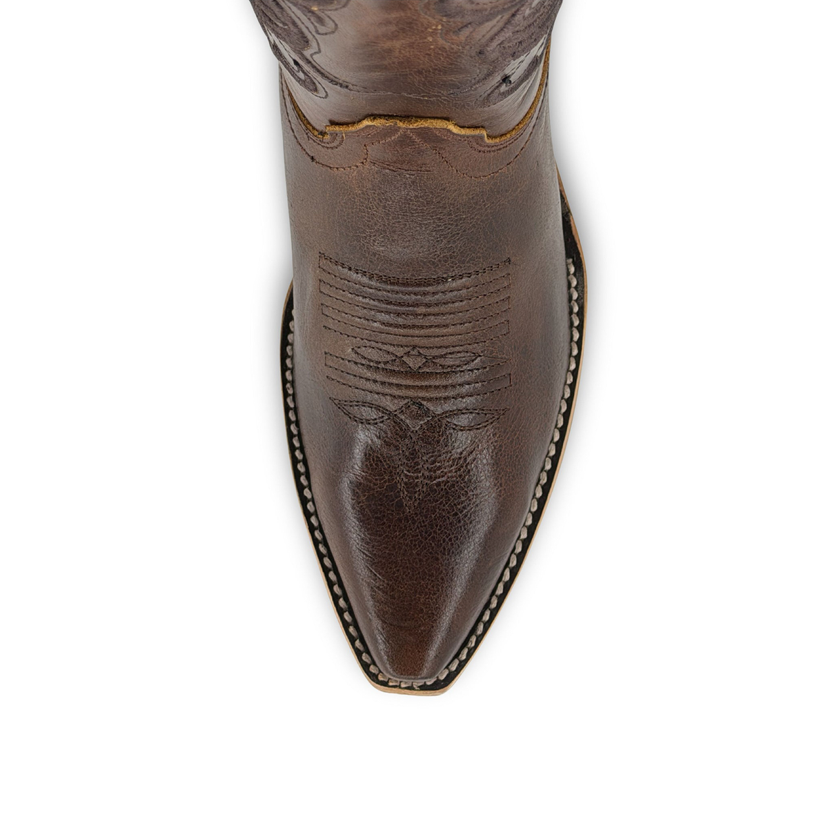Dark Brown Snip-Toe Sleek Embroidery Wide Calf Knee High Cowgirl Boots