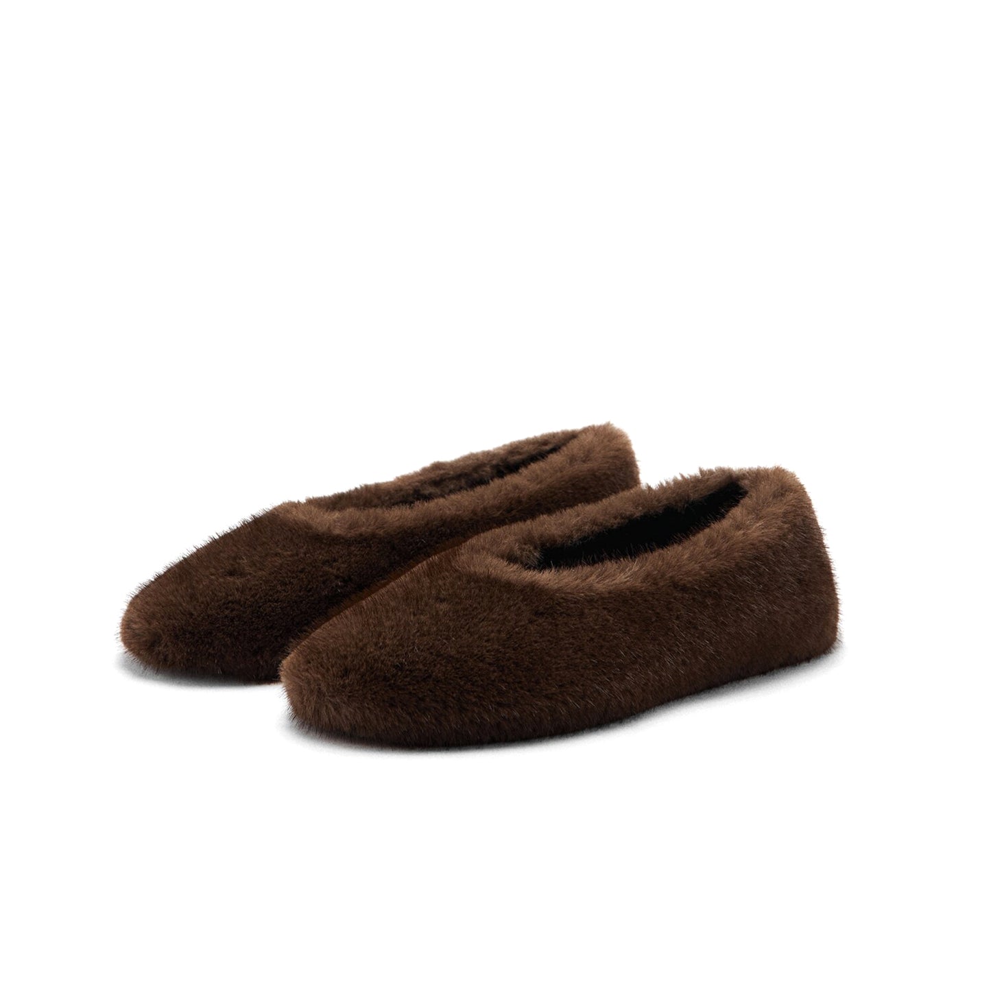 Brown Plush Round-Toe Slip-On Ballet Flats