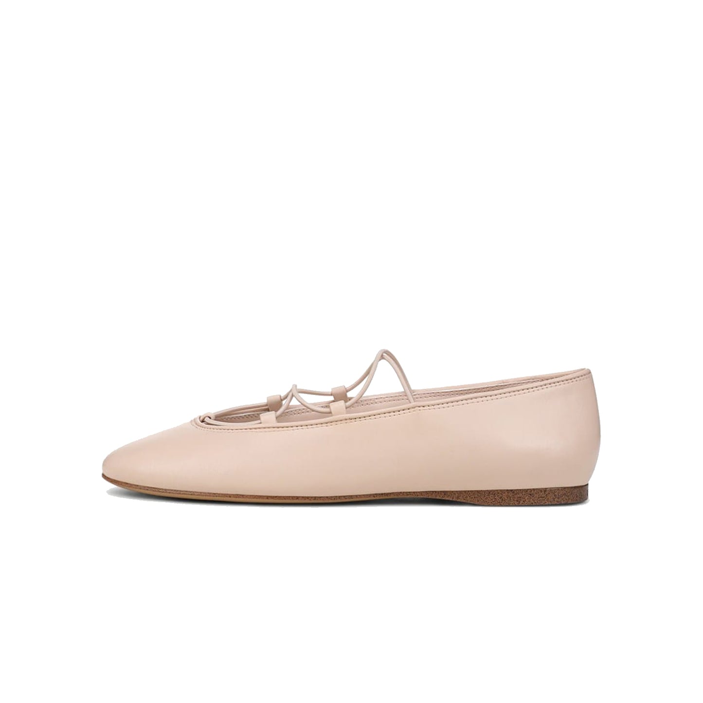Blush Pink Round-Toe Crossed Vamp Straps Classic Flats