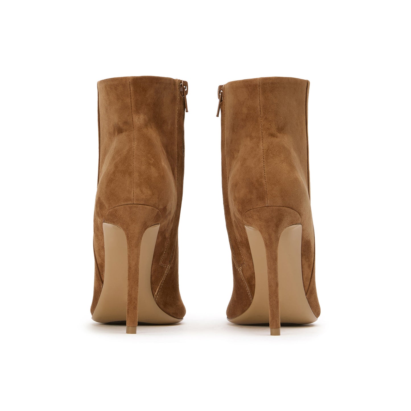 Taupe Faux Suede Pointed-Toe Full-Zip Sleek Ankle Stiletto Boots
